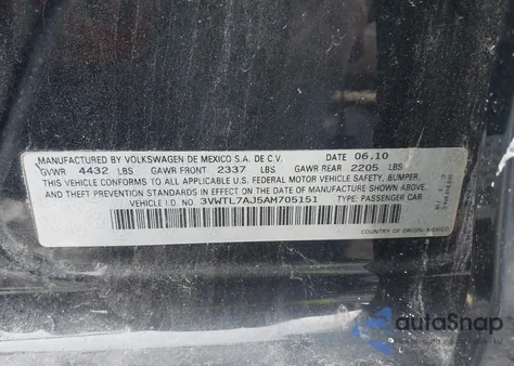 2010 Volkswagen Jetta Tdi из США, поврежденный, VIN 3VWTL7AJ5AM705151